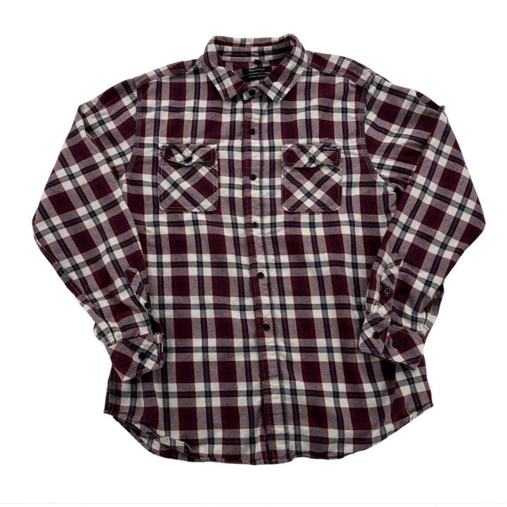 LRG Flannel Shirt Mens 2XL Burgundy Plaid Button Up Long Sleeve Excellent Cotton